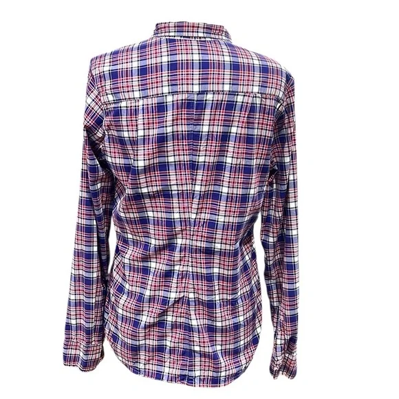 Frank & Eileen Barry Plaid Button Front Shirt SZ L Red White Blue - Picture 3 of 6
